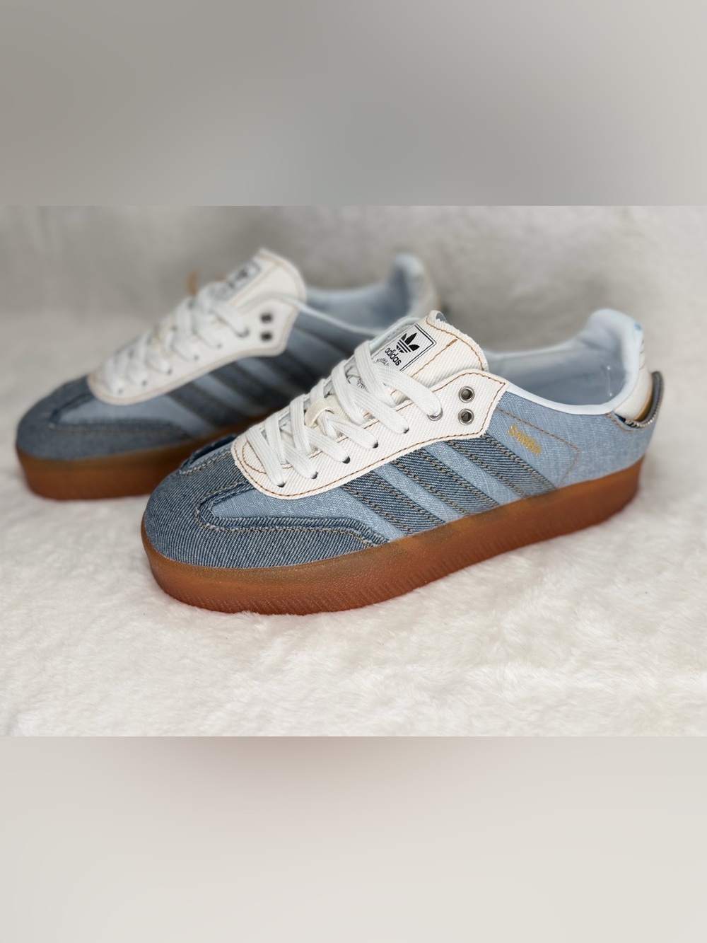 Adidas X Atmos Sambae Stacked Denim Women Sneakers - Cloud White/mesa/gum